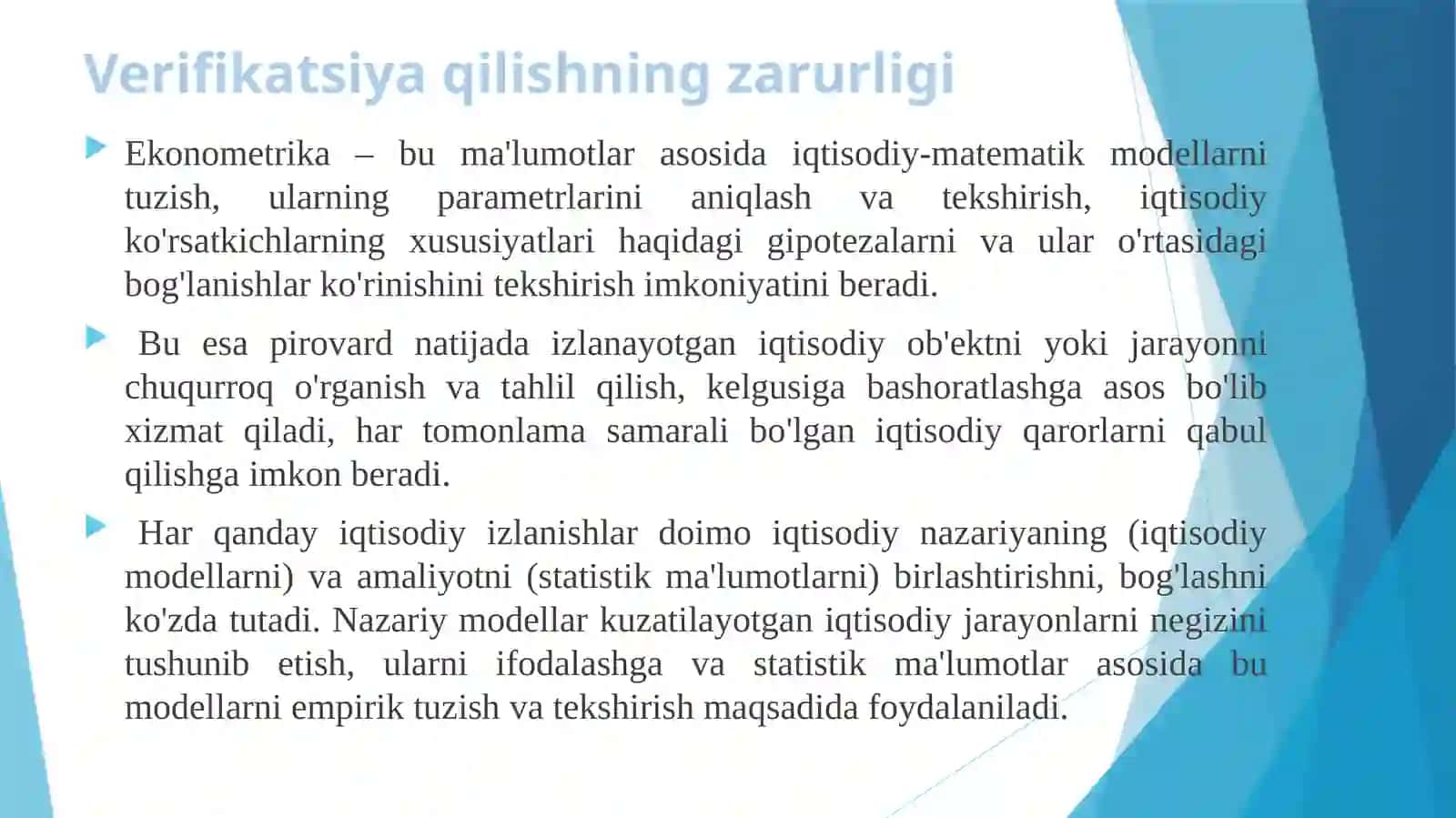 Ekonometrik modellarni baholash 3