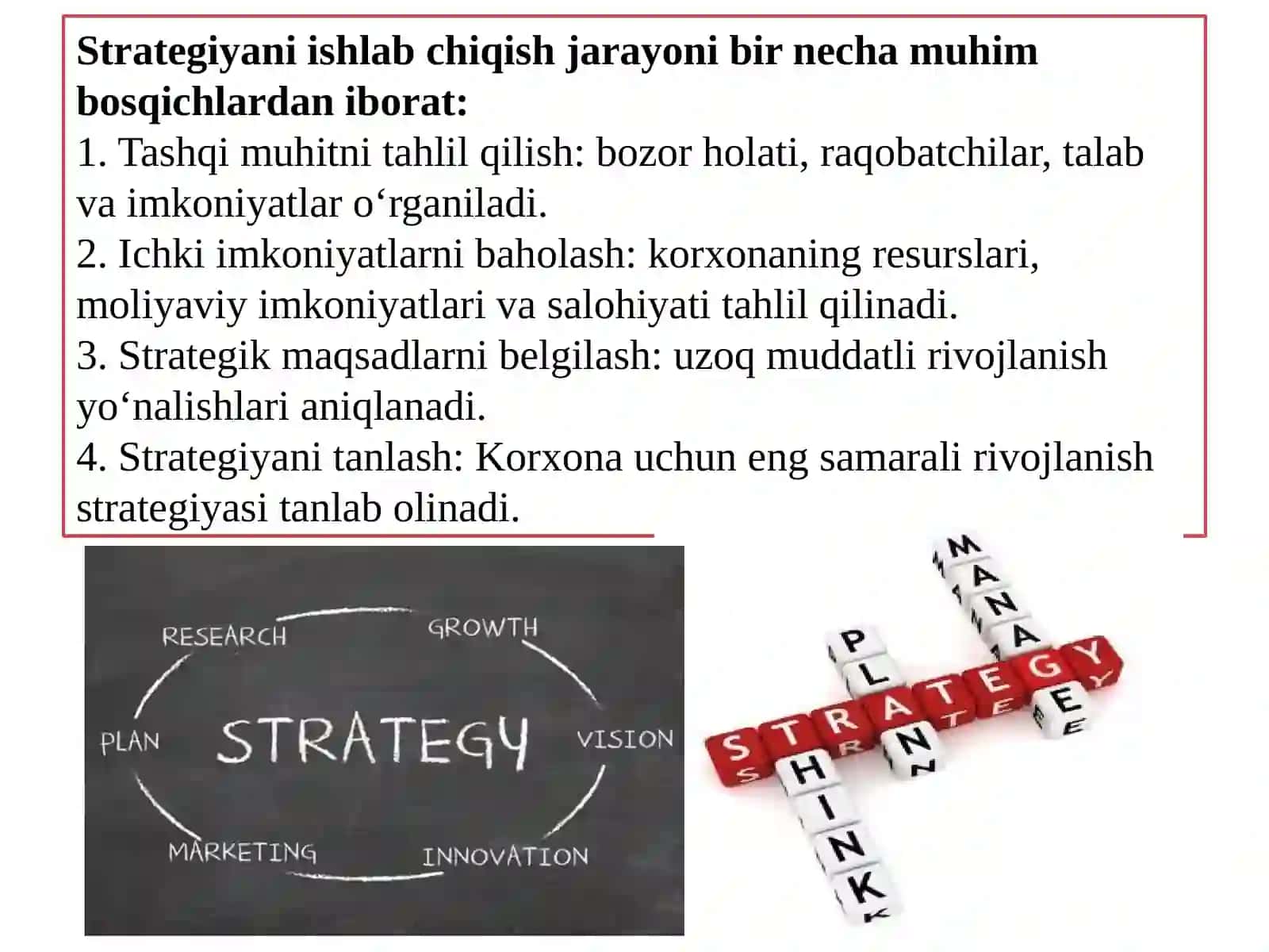 Strategiyani ishlab chiqish va amalga oshirish 3