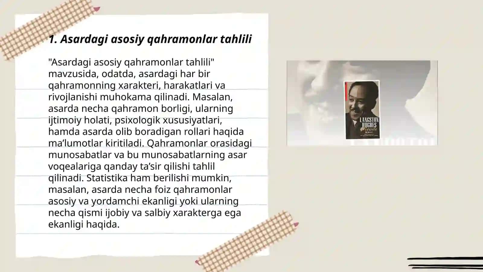 Lengston Hyuz: «Rahmat sizga, xonim» hikoyasi: Asar qahramonlari tavsifi 3