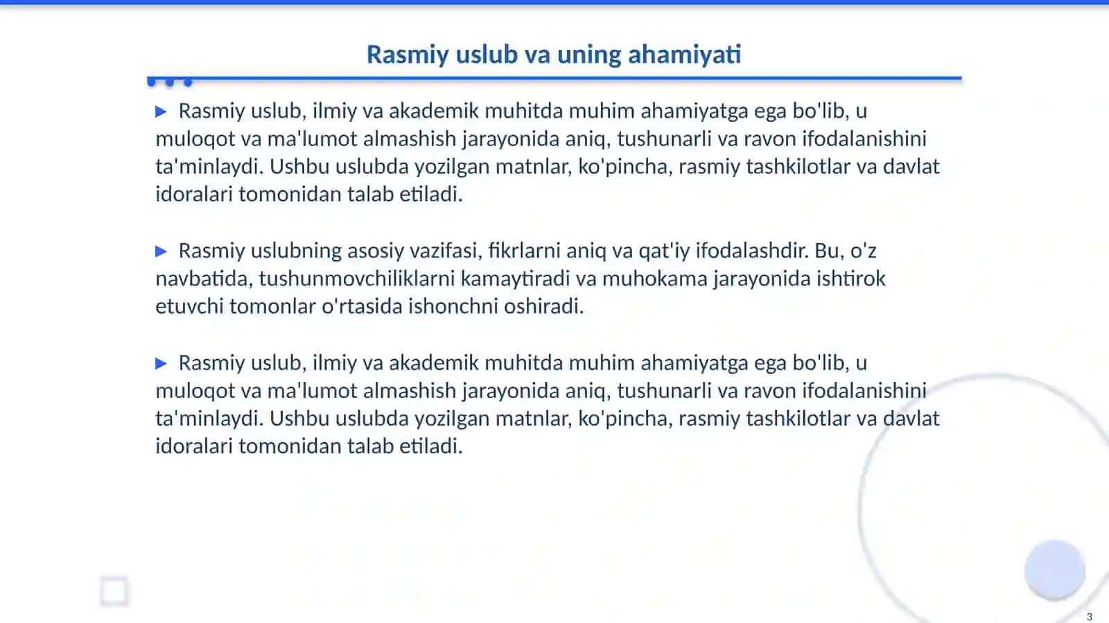 Rasmiy uslubga oid matnlar bilan ishlash 3