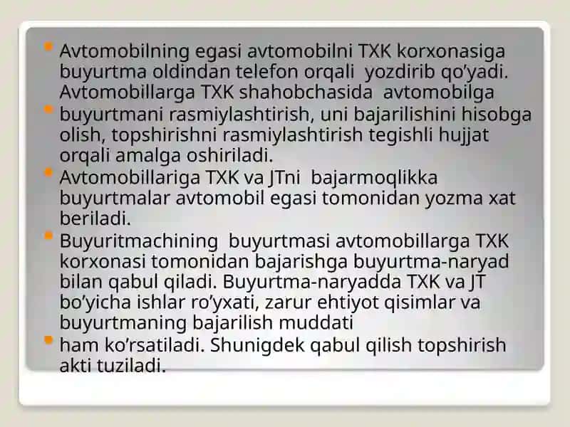 Servis korxonalarida xizmatni tashkil qilish 3