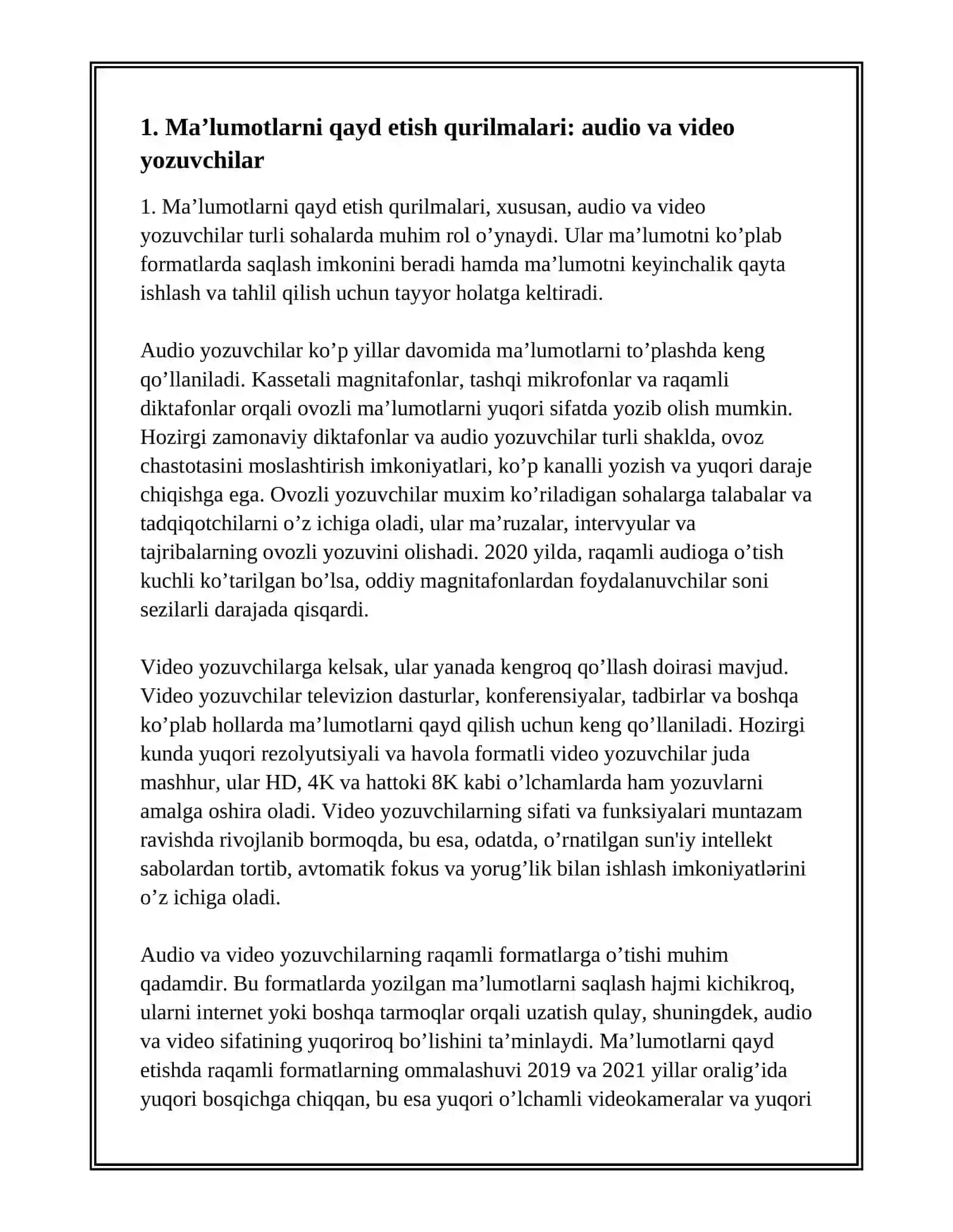 MA’LUMOTLARNI QAYD ETISH, TO’PLASH VA TAYYORLASH TEXNIK VOSITALARI 3