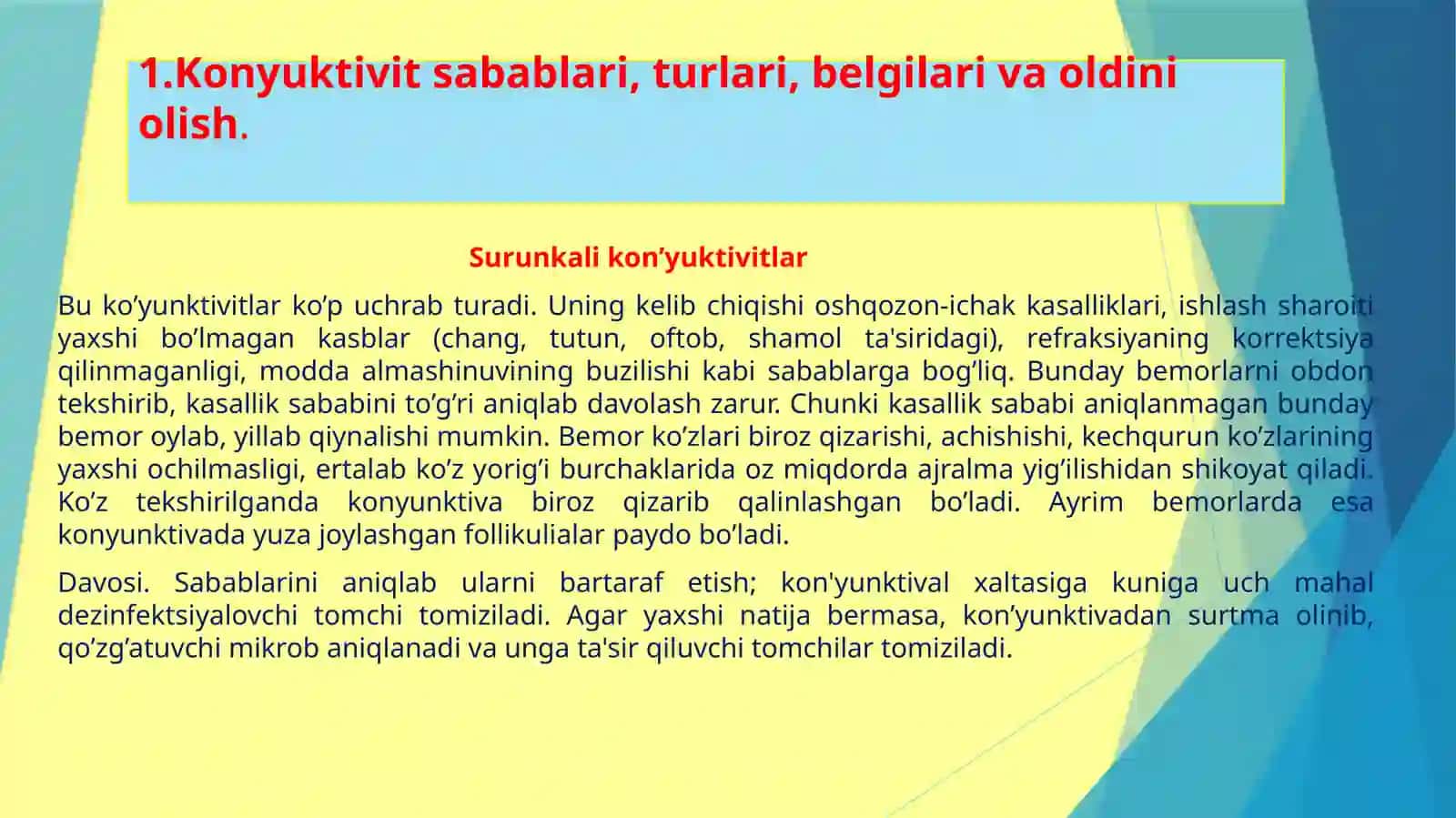 Ko’z qovoqlari,ko’z yoshi yo’llarivashilliqqavat yallig’lanish kasalliklarida hamshiralikparvarishi 3