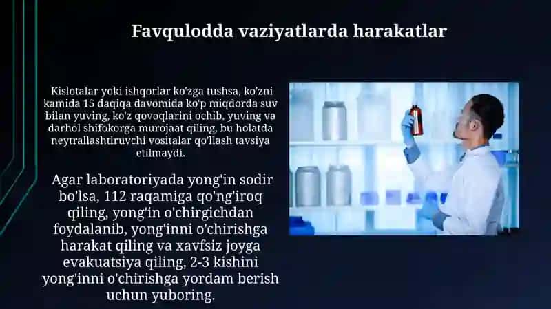 Kimyoviy laboratoriya xavfsizligi qoidalari 3
