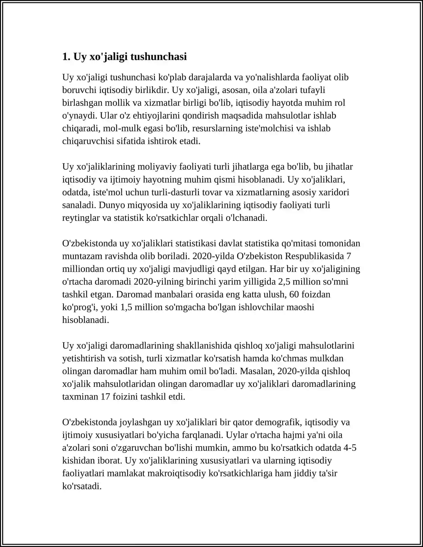 MUSTAQIL ISH Mavzu: UY XO'JALIGI VA UNING TURLARI 3