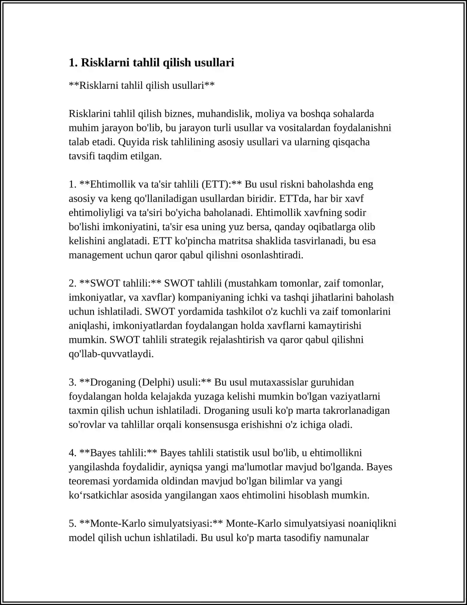 REJALASHTIRISH, AXAMIYATLILIK VA MODDIY XATOLIK RISKNI BAHOLASH USLUBIYOTI 3