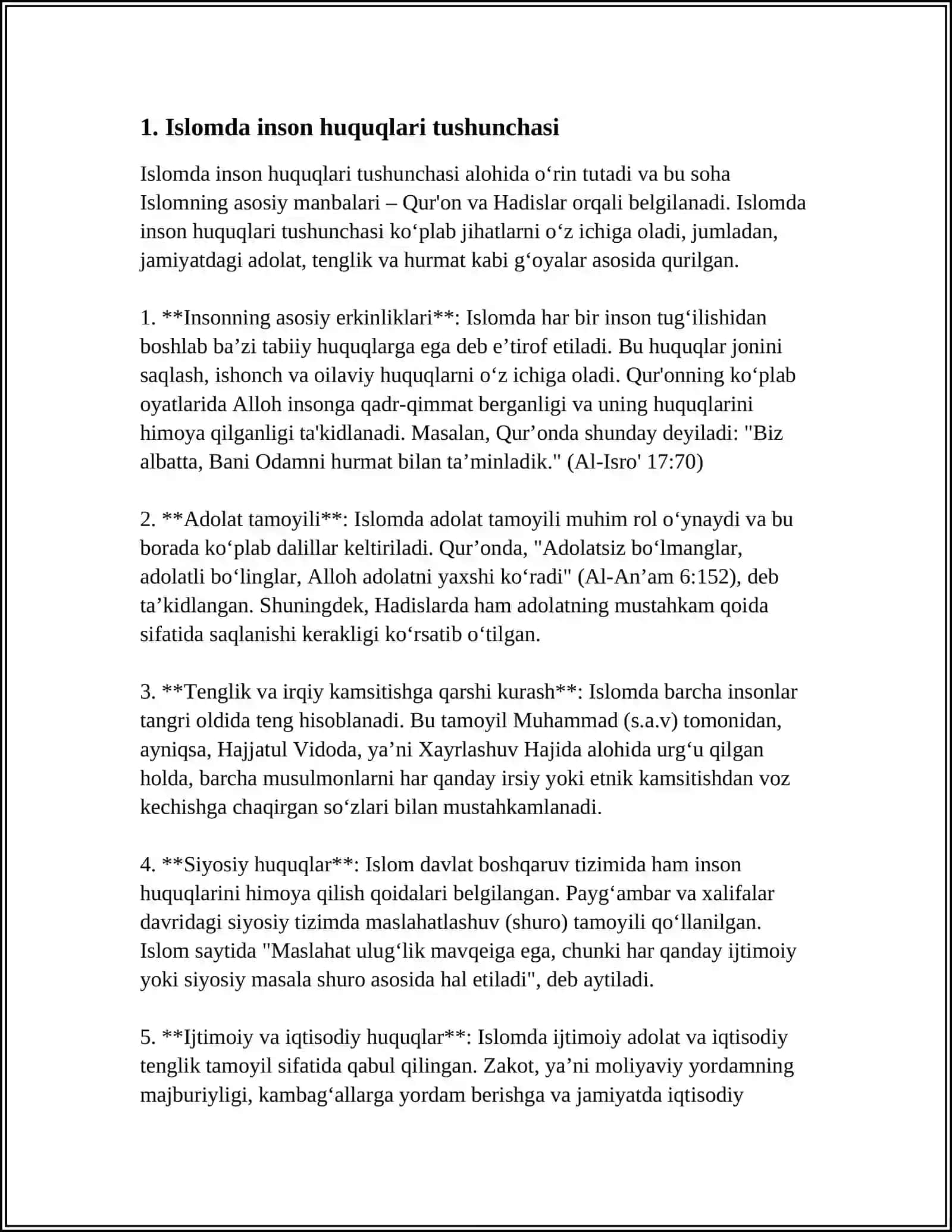 ISLOMDA INSON HUQUQLARI HIMOYASI,IJTIMOIY TENGLIK ADOLAT VA TOLERANTLIK 3
