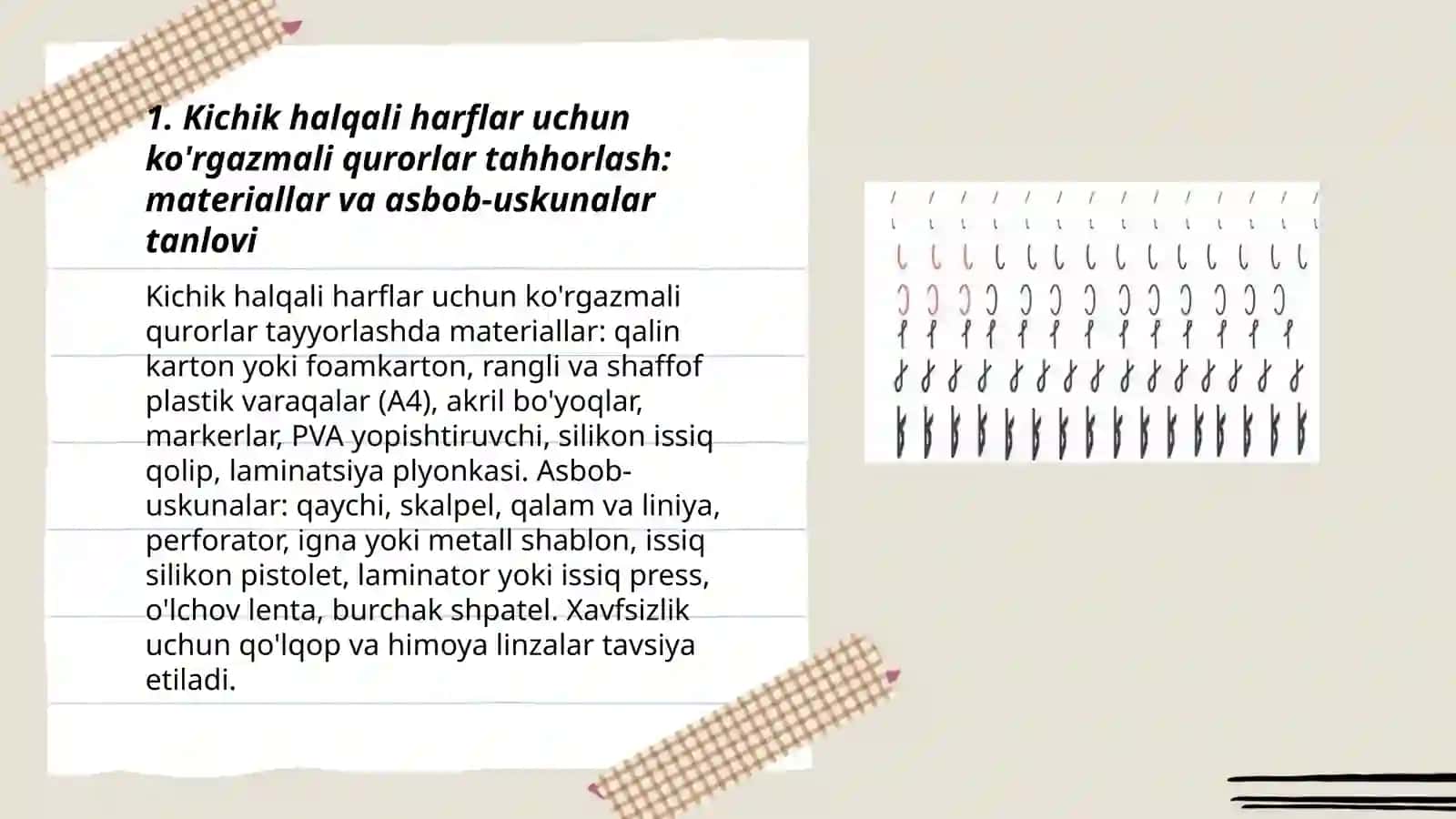 Kichik halqali harflar uchun ko'rgazmali qurorlar tahhorlash 3