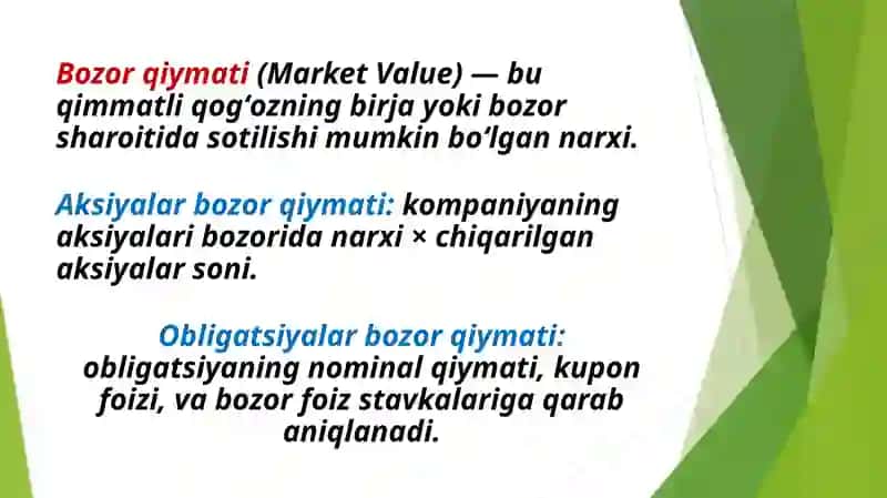 Aksiyalar va qimmatli qogʻozlarning bozor qiymatini hisoblash 3