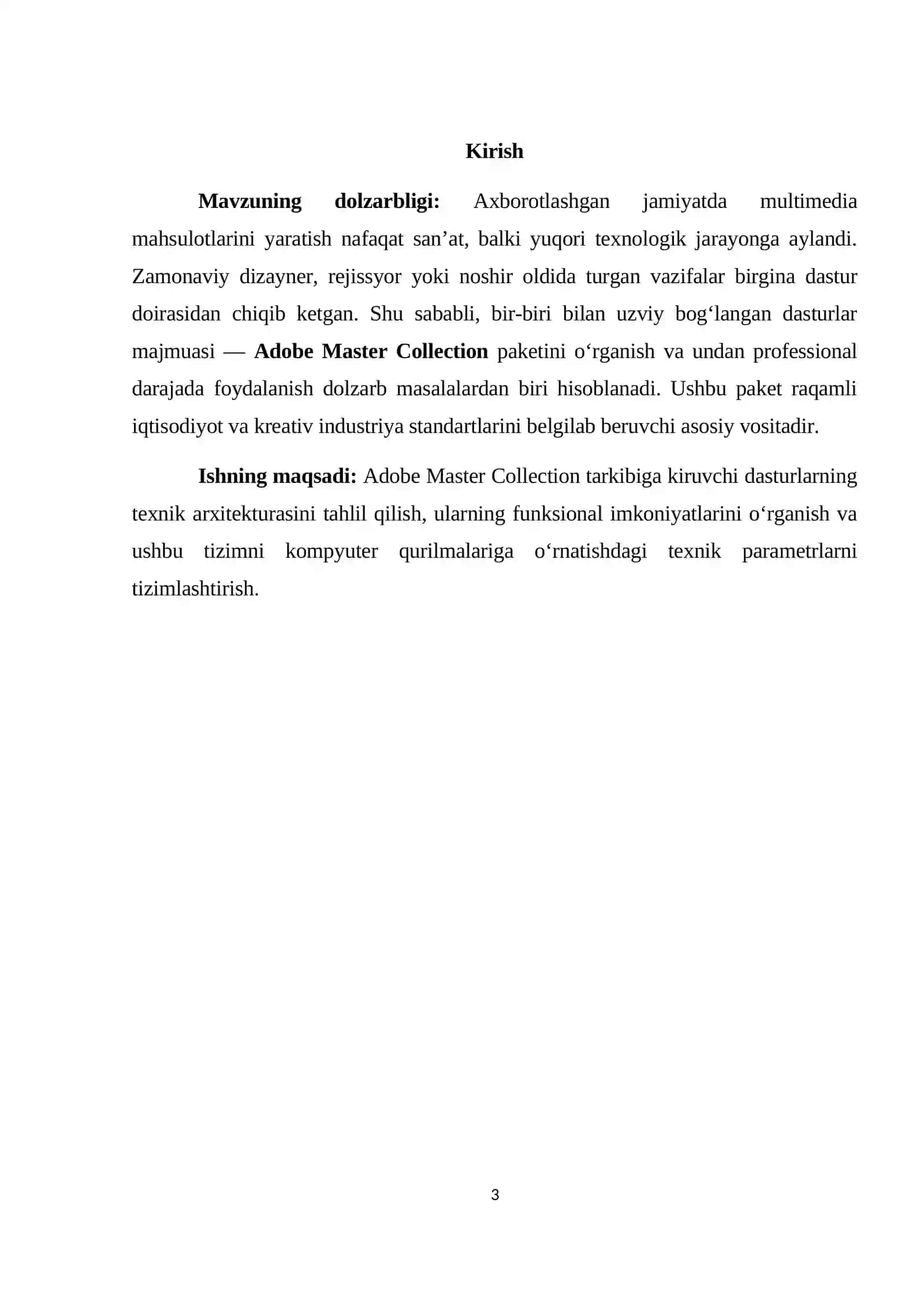 Amaliy dasturlar paketi: Adobe Master Collection 3