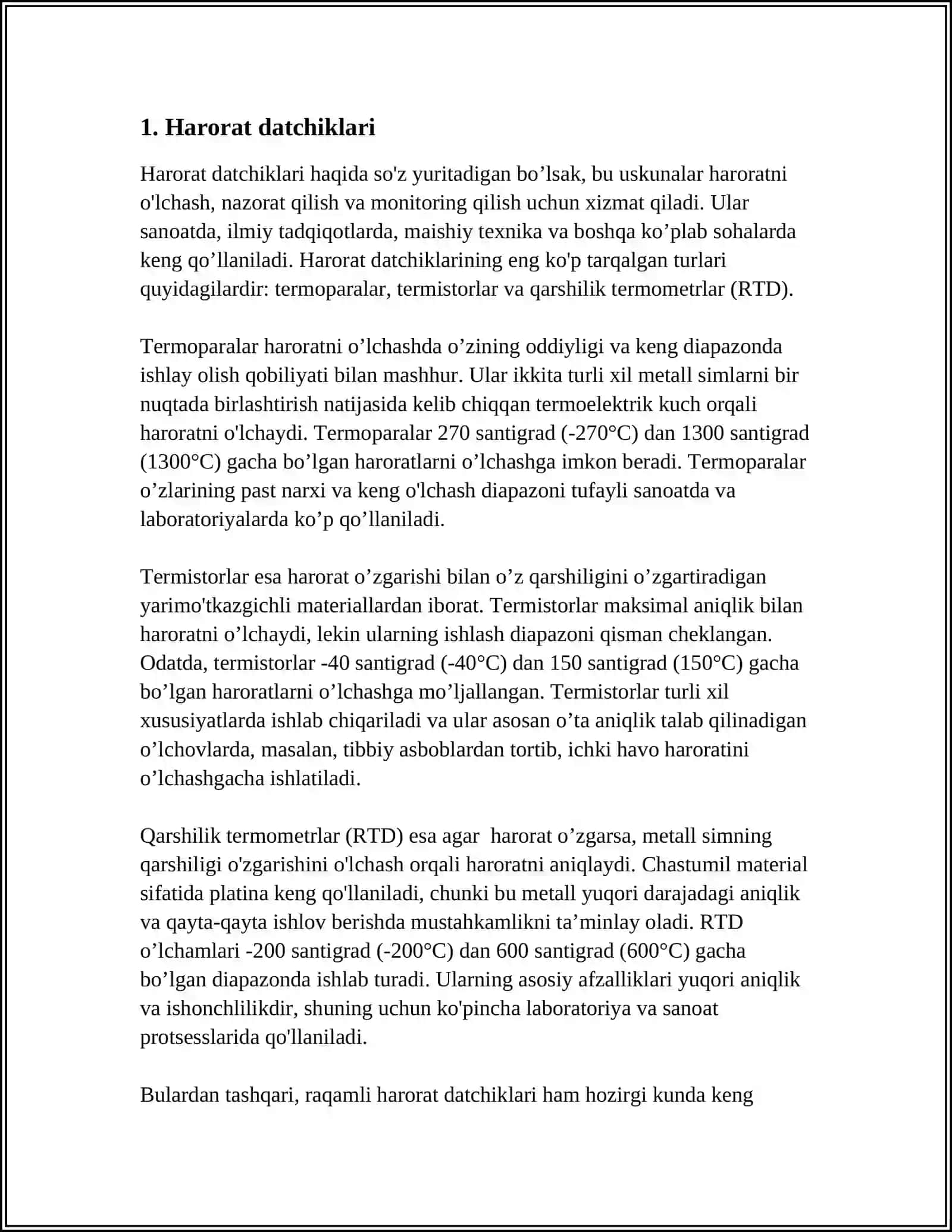 DATCHIKLAR. NOELEKTRIK CHIQISH SIGNALLI BIRLAMCHI O'ZGARTIRGICHLAR 3
