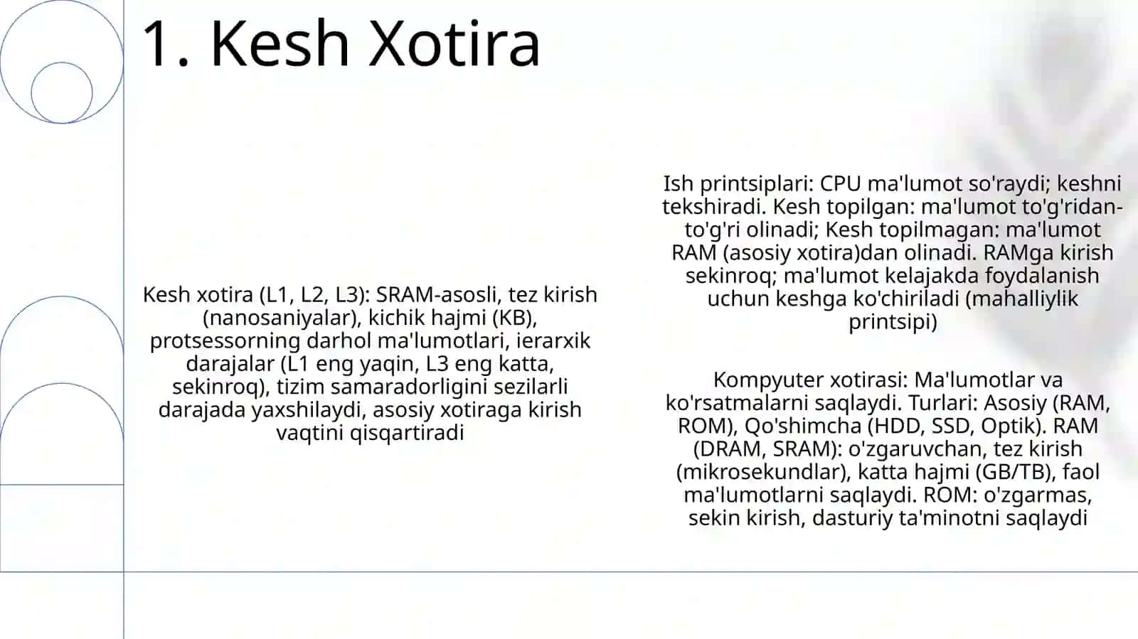 Kompyuterda xotirasi va uning turlari, ishlash printsiplari 3