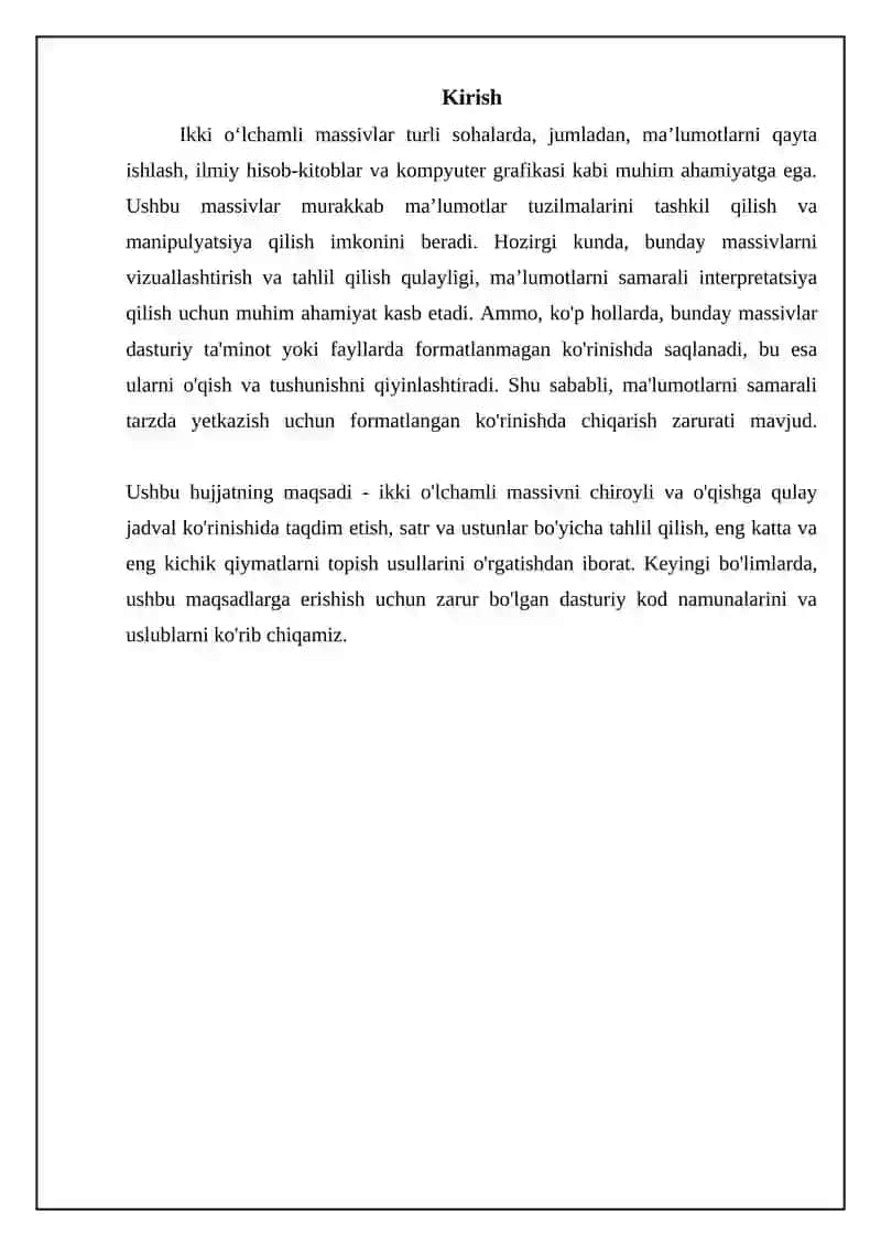 2 o‘lchamli massivni formatlangan ko‘rinishda chiqarish 3