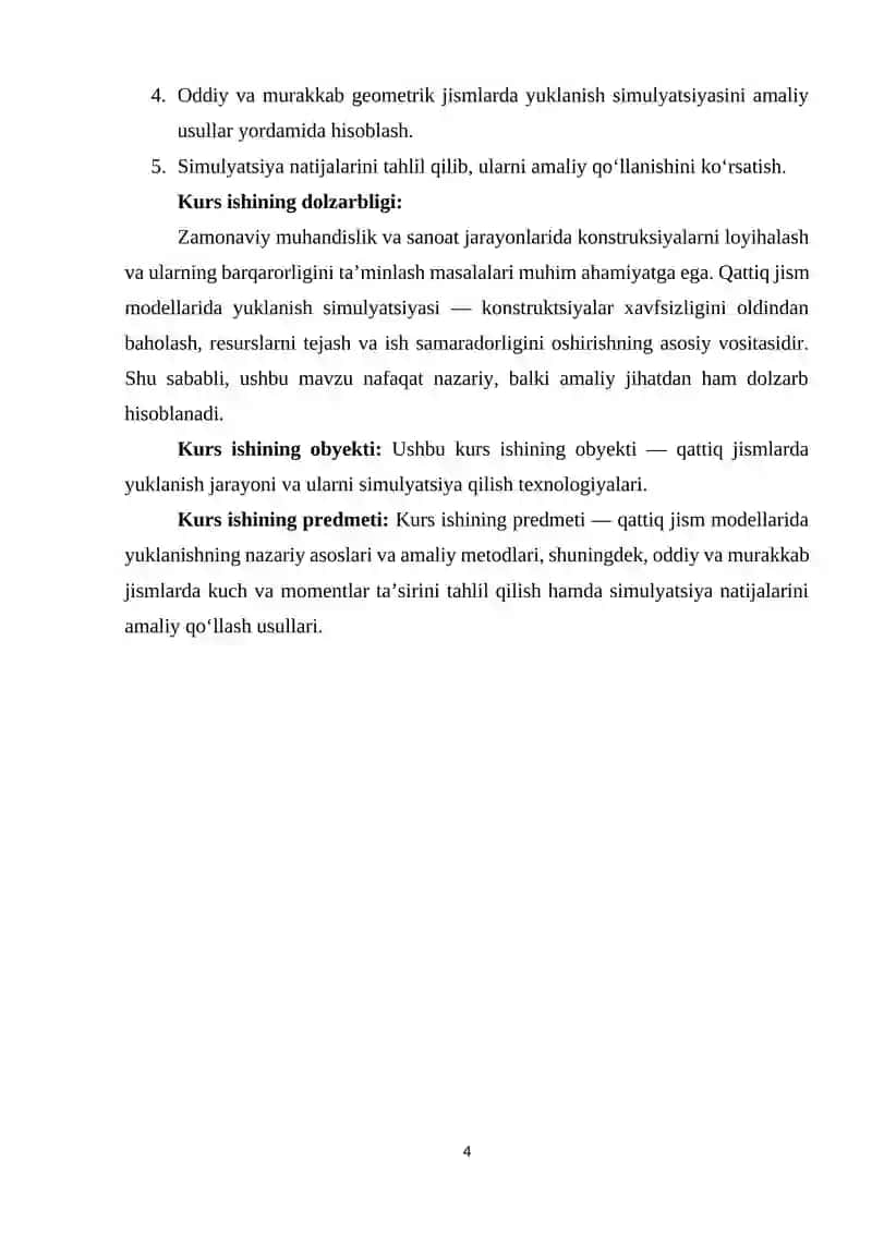 MAVZU: QATTIQ JISM MODELLARIDA YUKLANISH SIMULYATSIYASI 3
