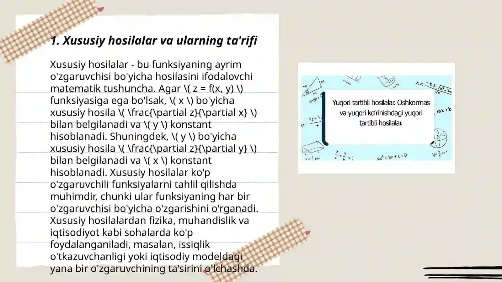 Xususiy hosila va yuqori tartibli differensiallar 3