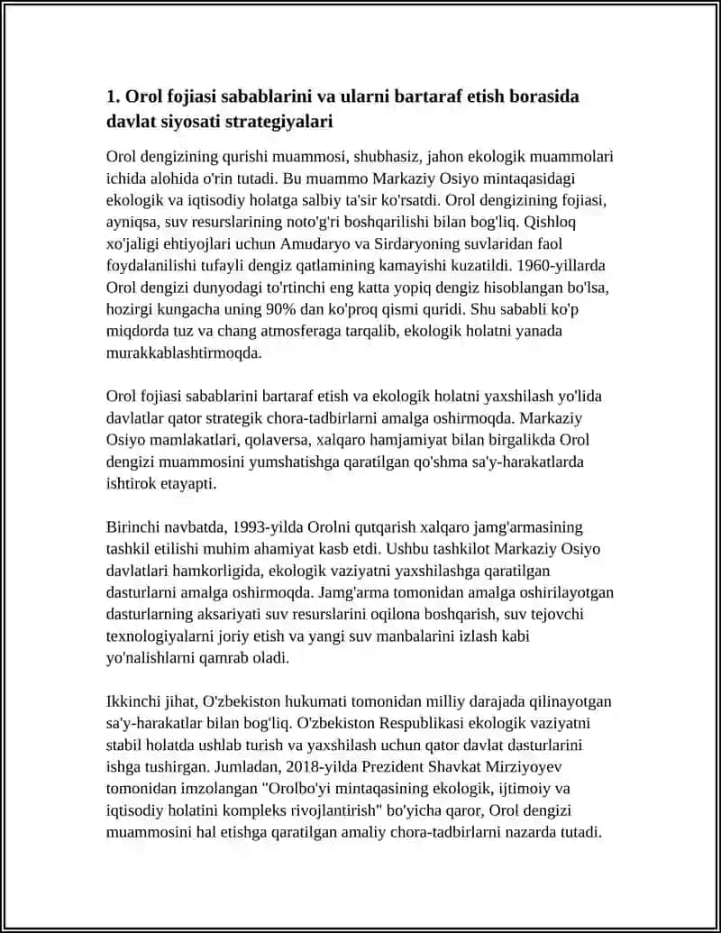 OROL FOJIASI EKOLOGIK HOLATNI YAXSHILASH BORASIDA DAVLAT SIYOSATI 3