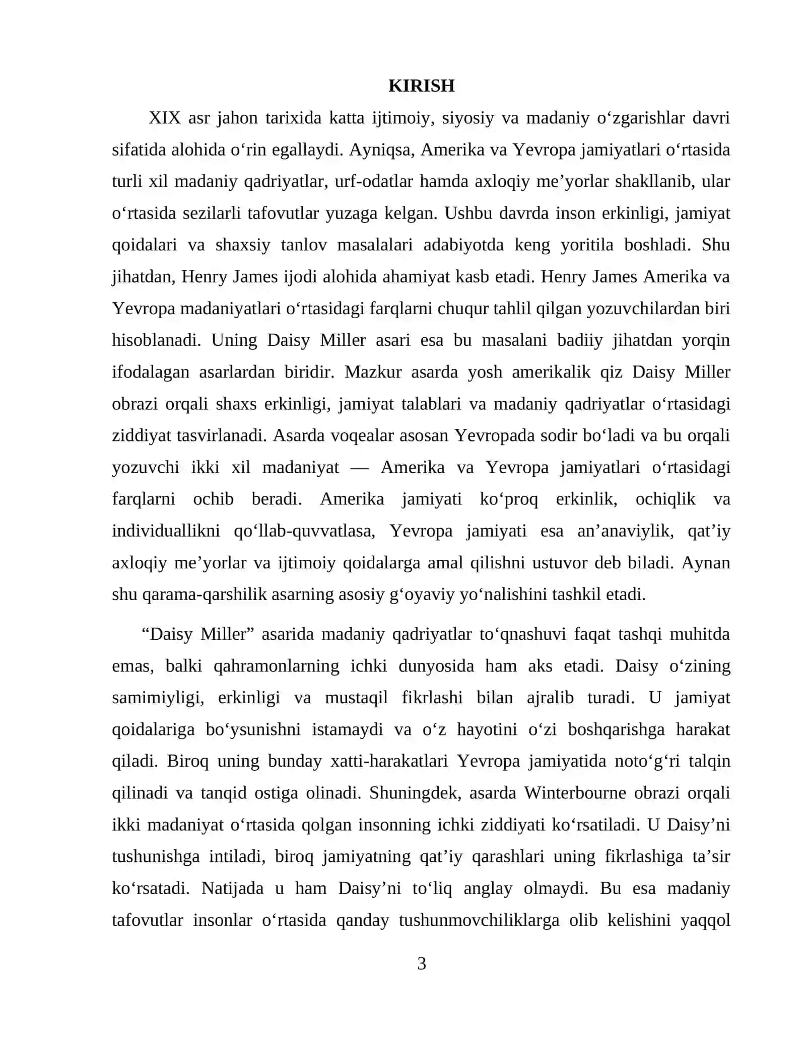GENRI JEYMSNING “DAISY MILLER”ASARIDA MADANIY QADRIYATLAR TO’QNASHUVI 3