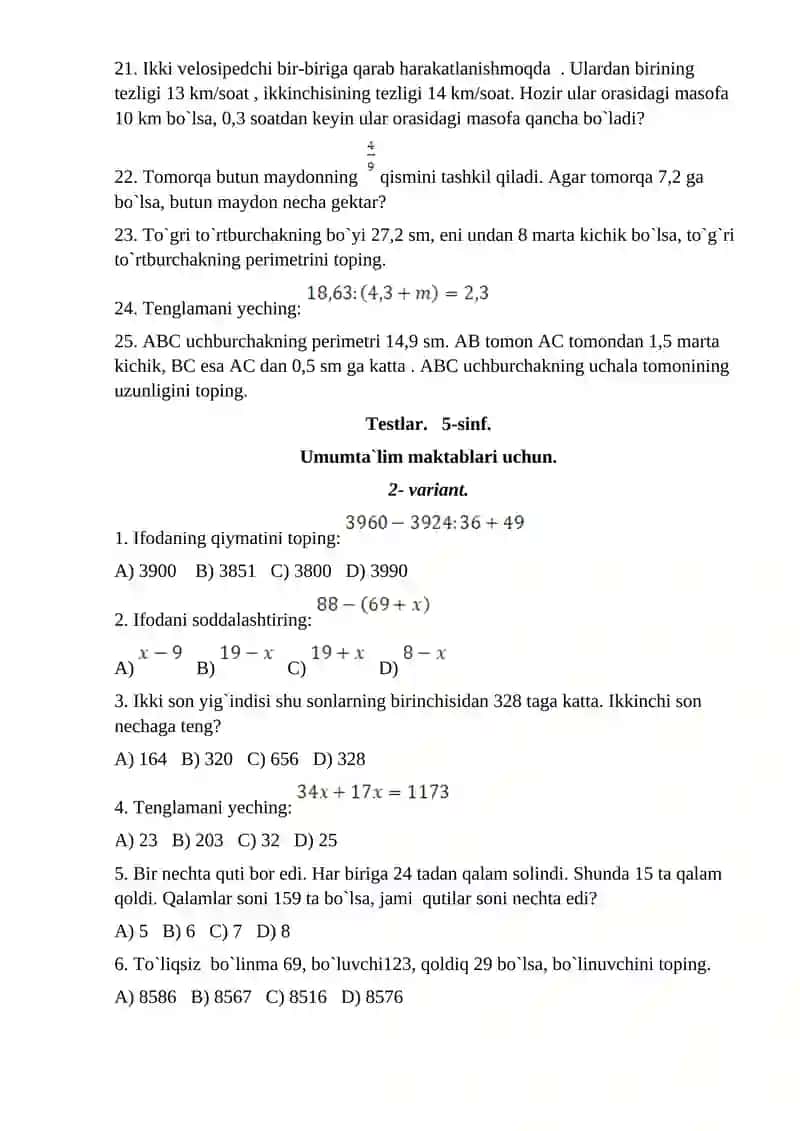 Umumta`lim maktablari uchun 1-variant 3
