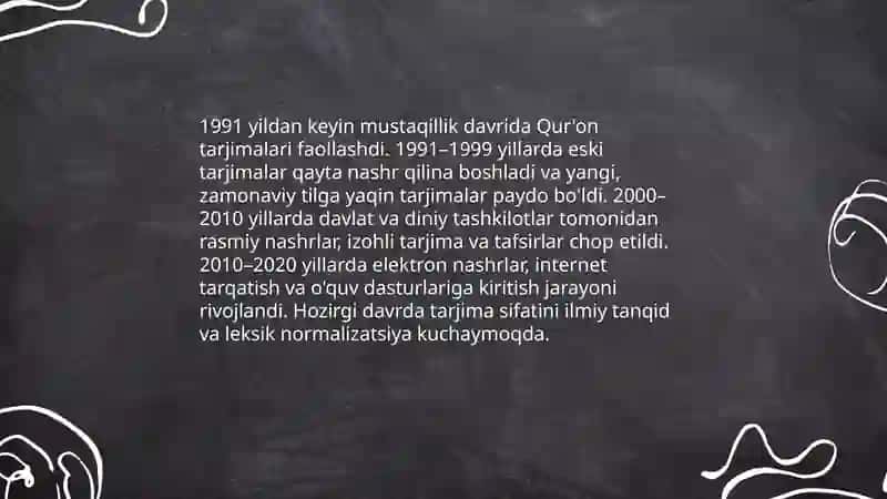 Mustaqillik yillarida Qur'onning oʻzbek tiliga tarjima qilinishi va tafsirlari haqida 3