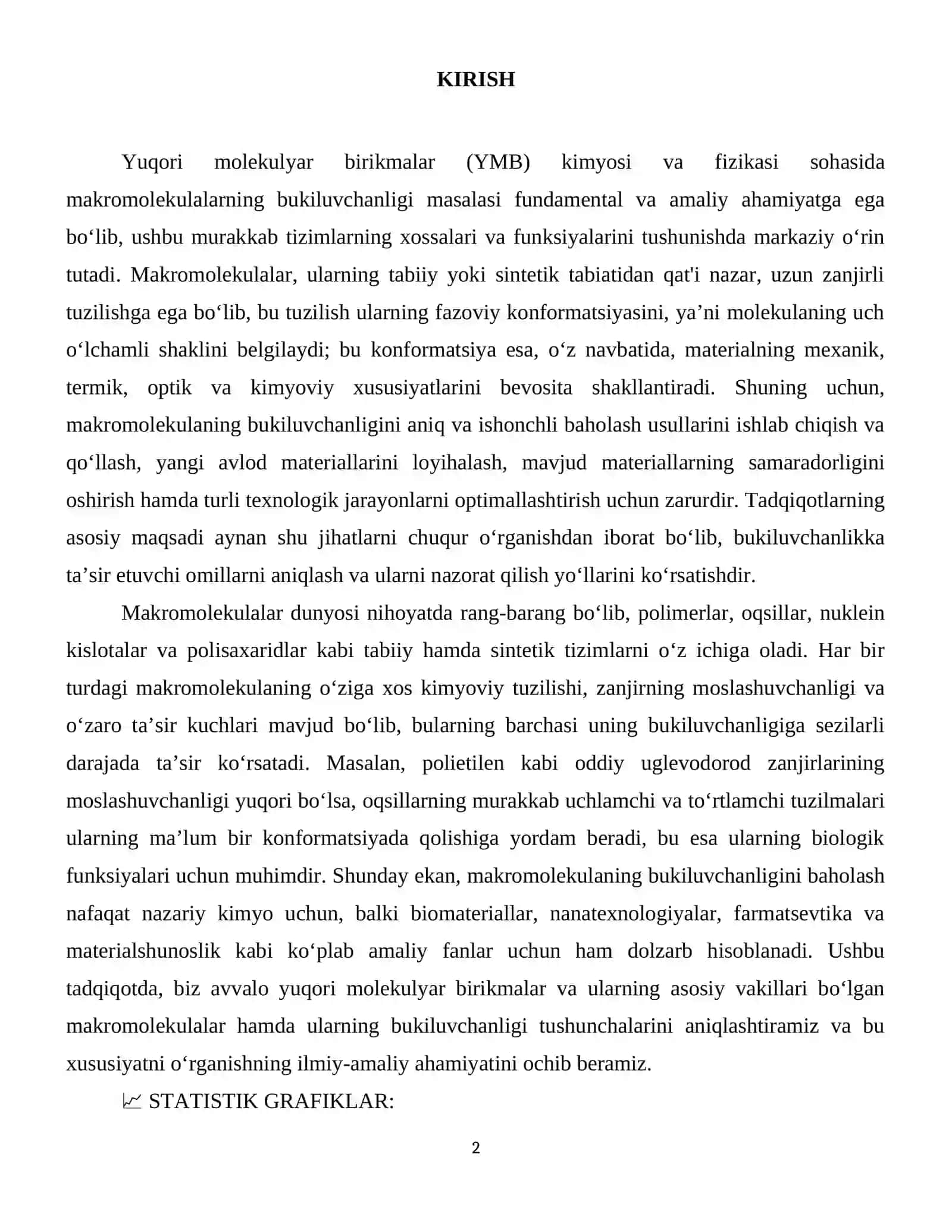 Yuqori molekulyar birikmalar makromolekulalari bukiluvchanligini baholash usullari. 3