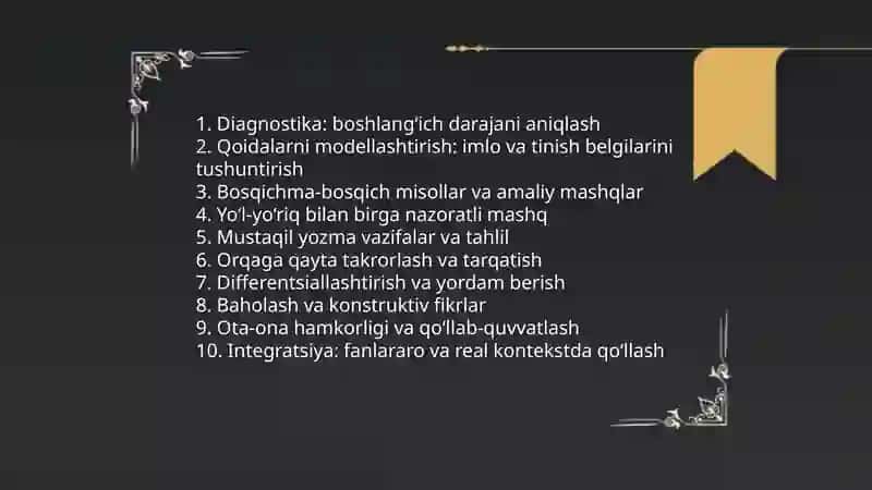 Boshlangʻich taʼlimda imloviy va punktuatsion savodxonlik boʻyicha tavsiyalar ishlab chiqish 3