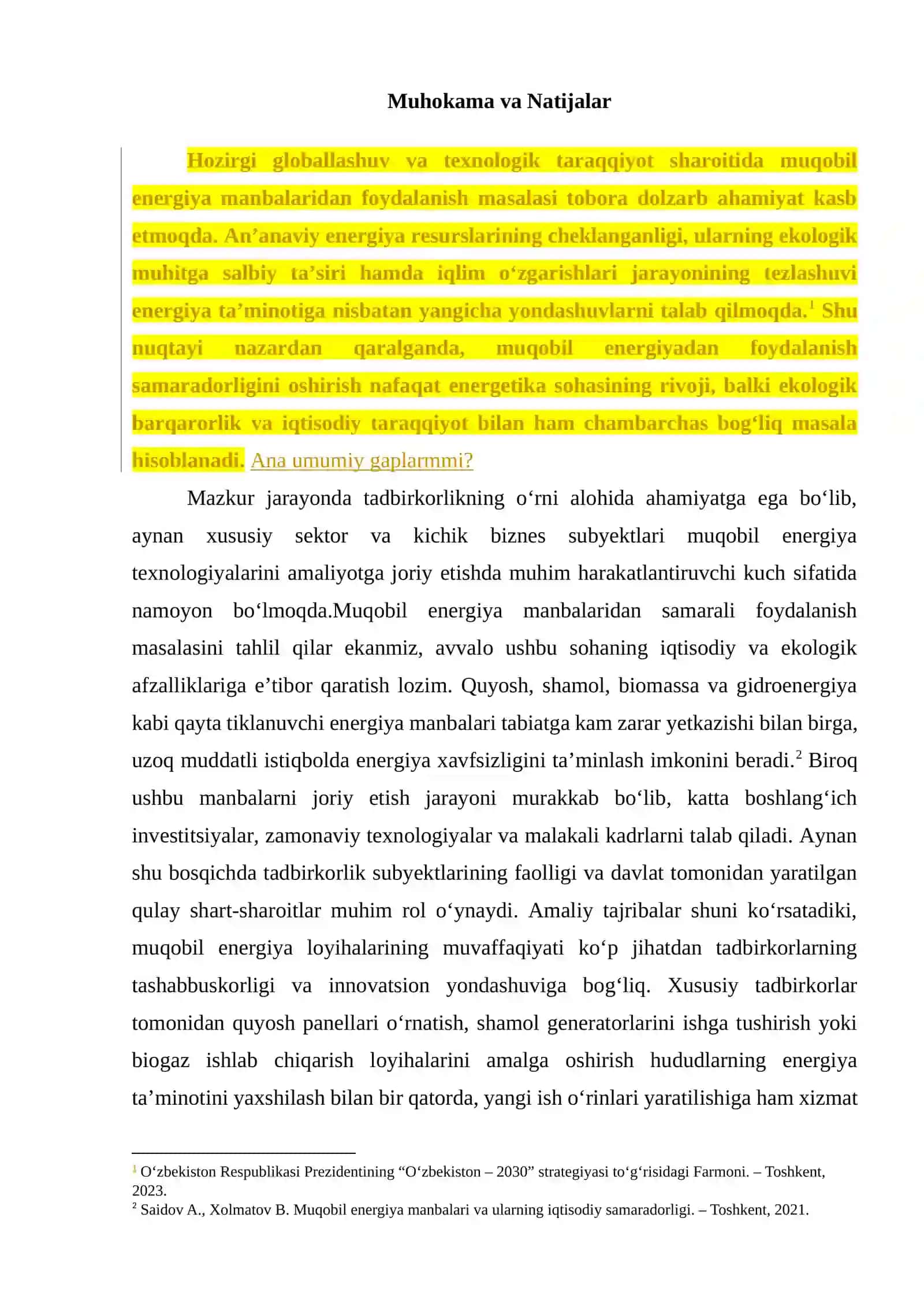Muqobil energiyadan foydalanish samaradorligini oshirish va ekologik barqarorlik uchun tadbirkorlikni qo‘llab-quvvatlash 3