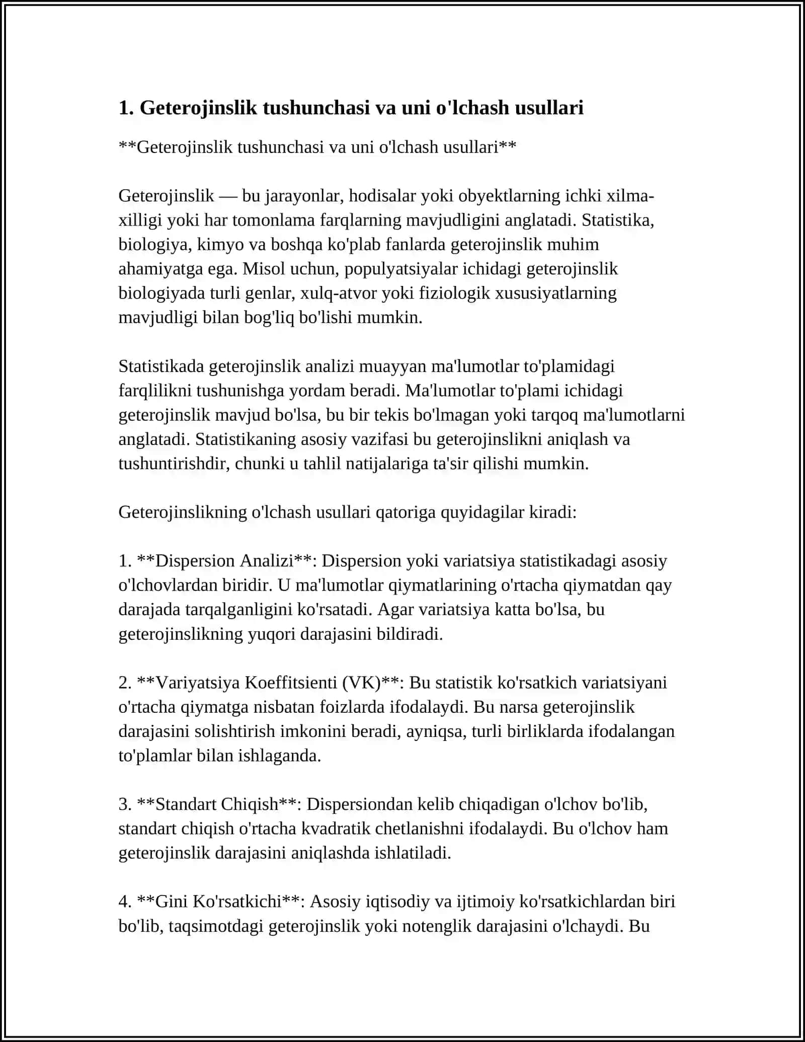 GETEROESKEDATLIKNI TEKSHIRISH TESTLARI VA ULARNING O‘ZIGA XOS XUSUSIYATLARI 3