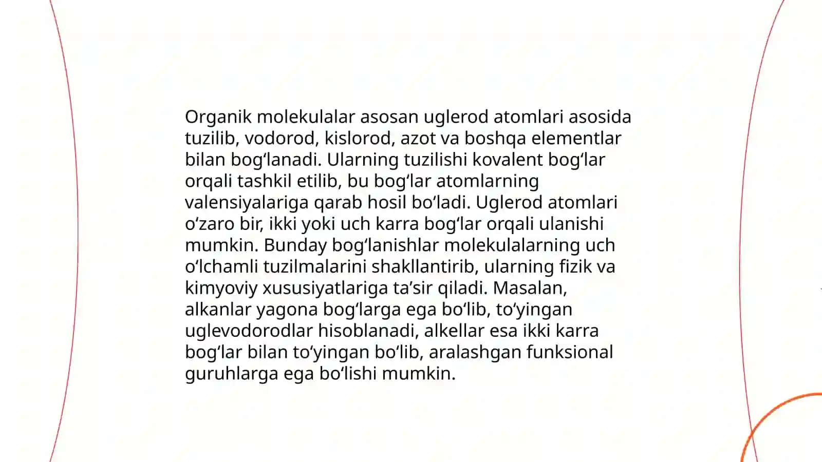 Organik kimyo asoslari. Organik birikmalarning asosiy sinflari, Organik birikmalarning reaksion qobiliyati, oksidlanishi va qaytarilishi.Kislotali va asosli xossalari 3