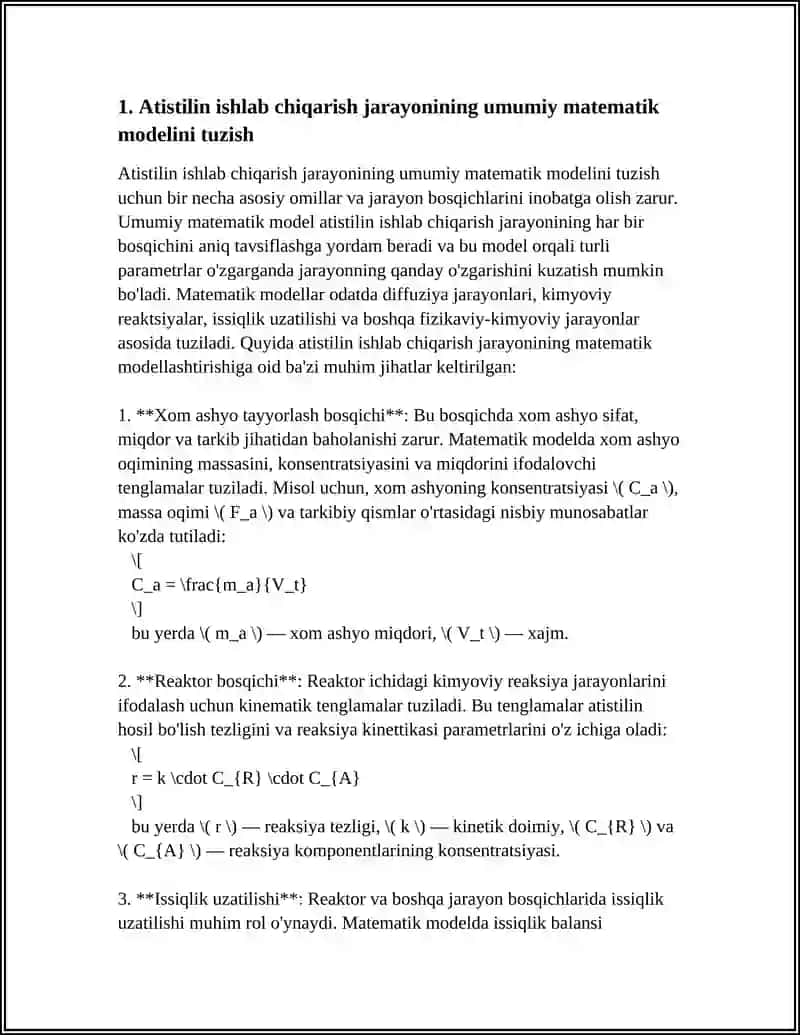 Atistilin ishlab chiqarishni matematik modellashtirish 3