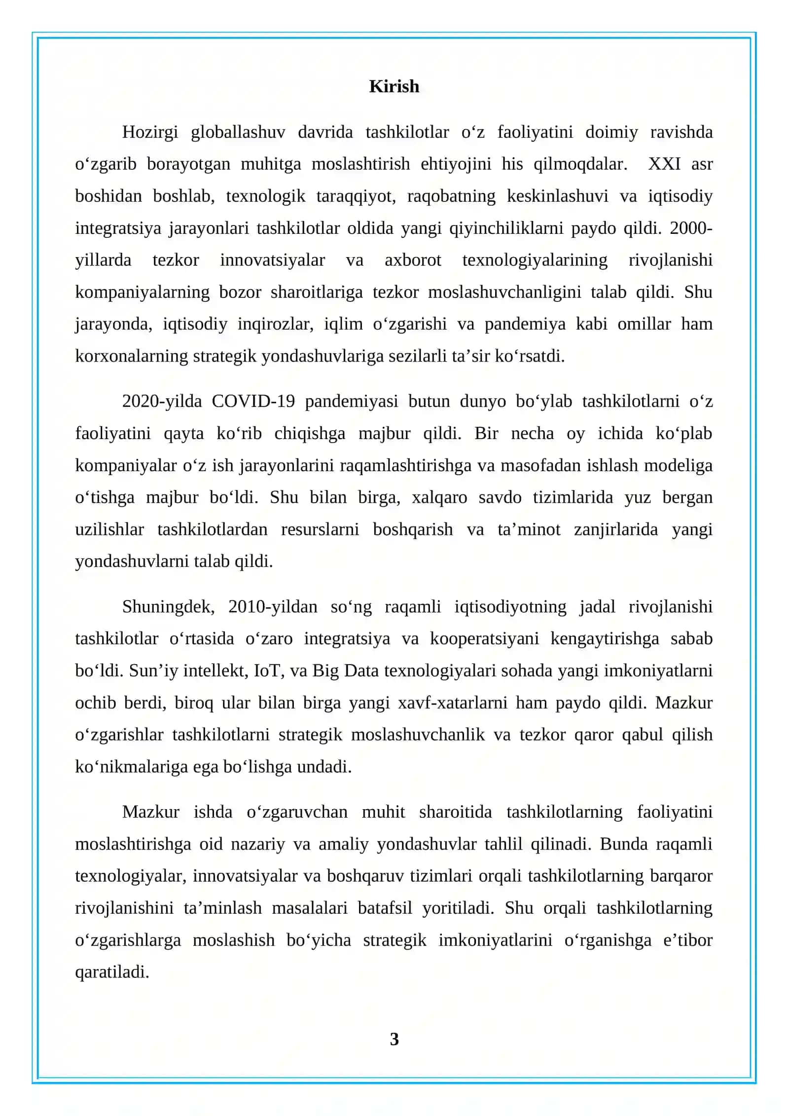“O'zgaruvchan muhitga tashkilotlarni moslashtirish” kurs ishi 3