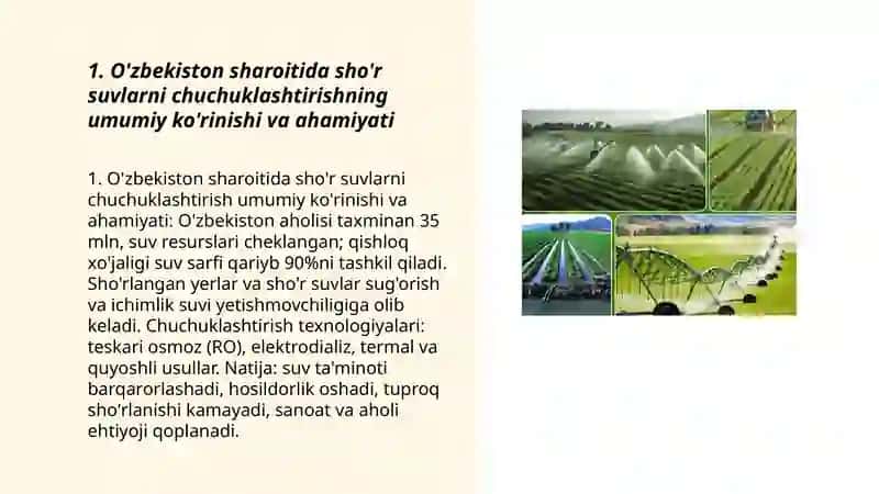 O'zbekiston sharoitida sho'r suvlarni chuchuklashtirish g'oyasi 3