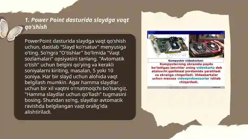 Power Point dasturida slaydga vaqt va ovoz qo'yish 3