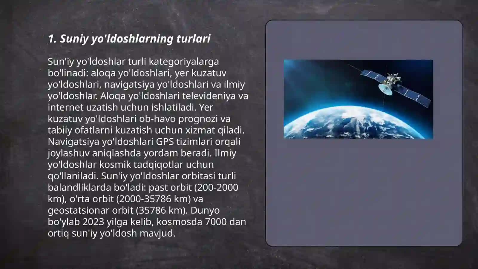 Suniy yo’ldoshlar va kosmik stantsiyalar 3