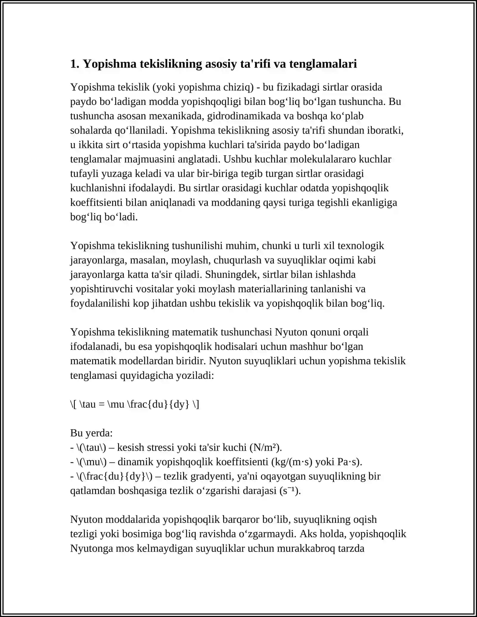 Yopishma tekislik va togirlovnchi tekislik tenglamalari 3