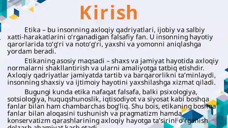 Etikaning boshqa fanlar bilan aloqasi. Pragmatizm va konservatizm 3