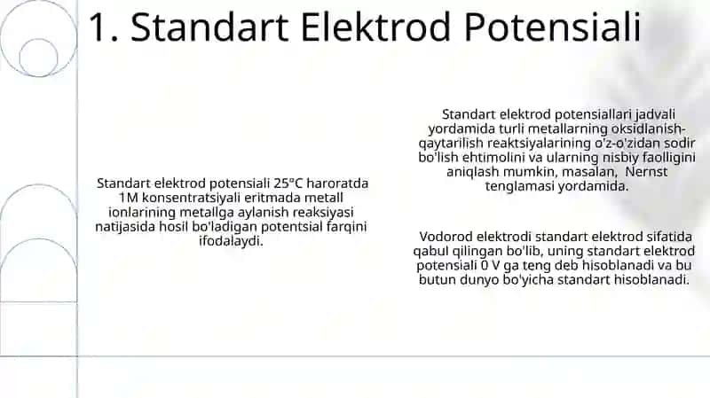 Elektrod, Oksidlanish-qaytarilish va Membrana Potentsiallarining Paydo Bo'lish Mexanizmi 3