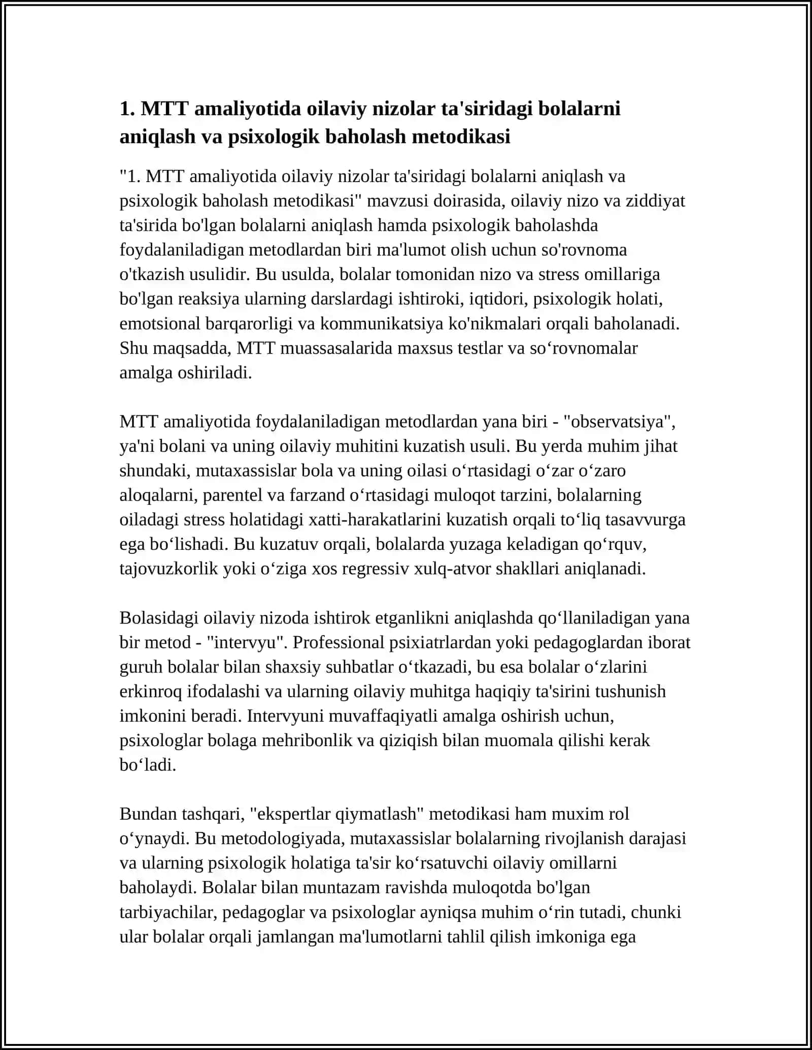 OILAVIY NIZOLAR TA'SIRIDA BO'LGAN BOLALARGA PSIXOLOGIK YORDAM KO'RSATISH YO'LLARI MTT AMALIYOTI ASOSIDA 3