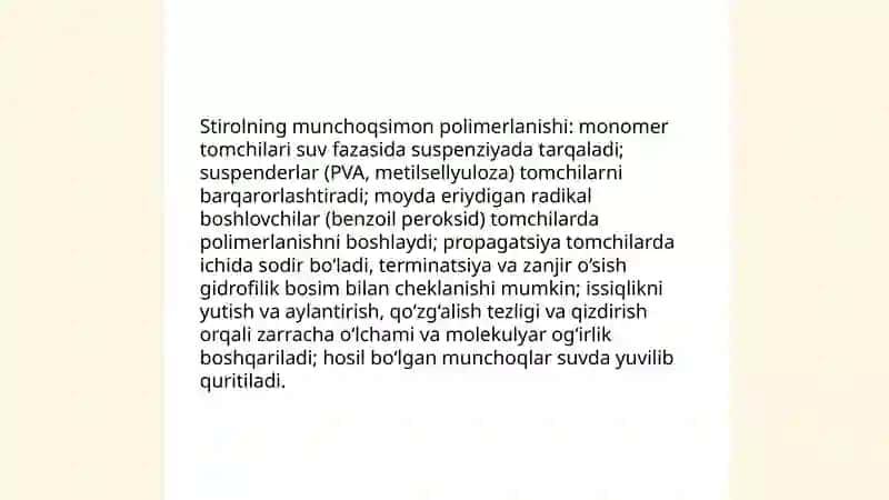 Stirolning munchoqsimon polimerlanishi 3