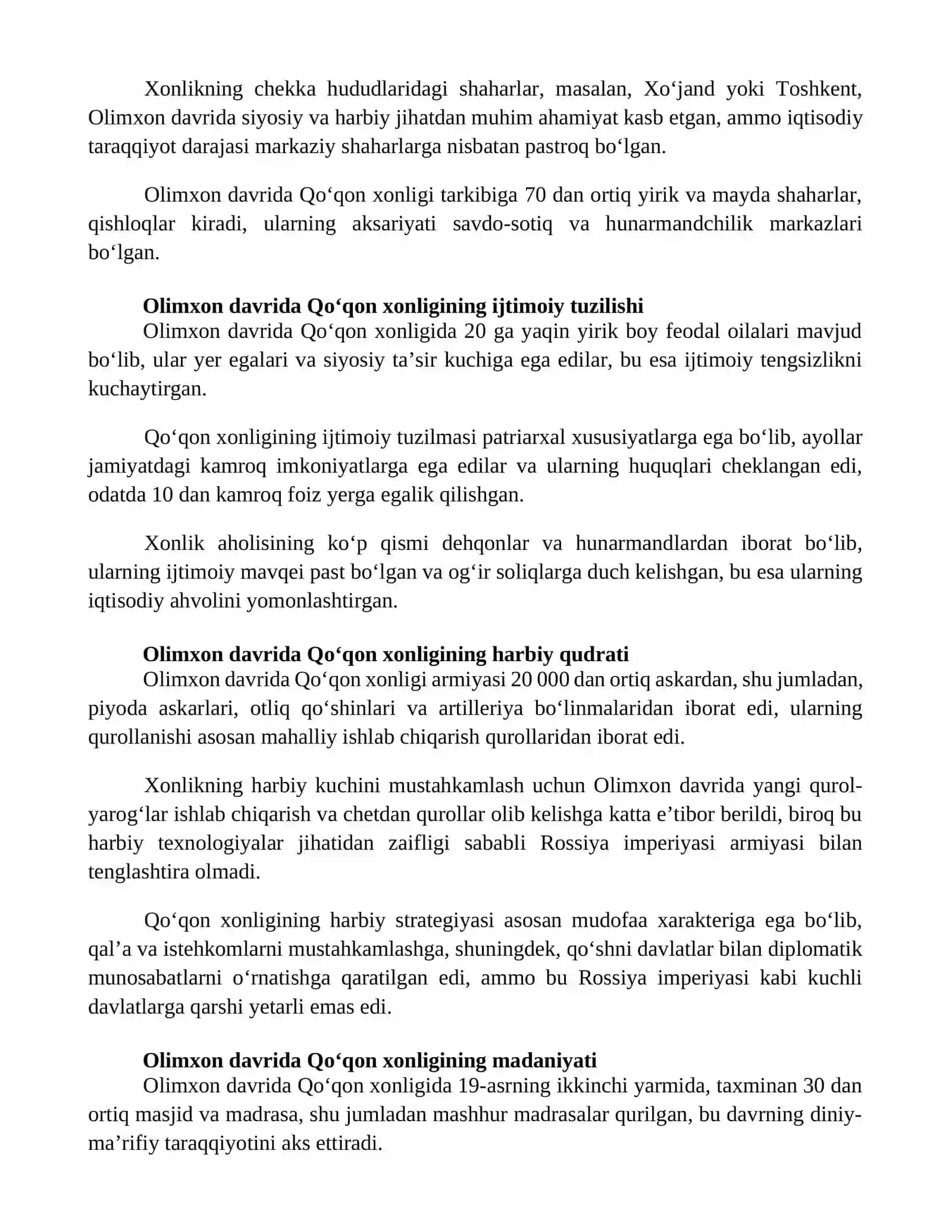 Olimxon hukmronligi davrida Qo'qon xonligi haqida 15.20 list bolsin 3