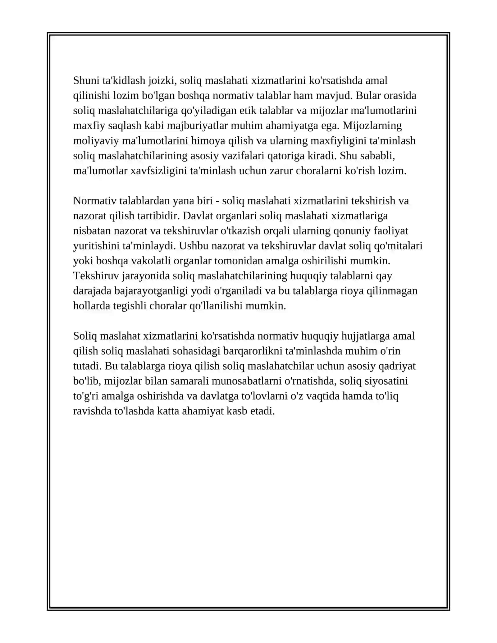 SOLIQ MASLAXATI BO'YICHA XIZMATLAR VA ULARNING O'ZIGA XOS JIHATLARI 3