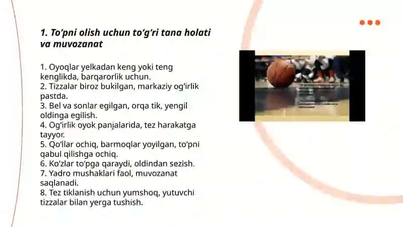 Basketbol oʻyinida toʻpni boshqarish texnikasini oʻrgatish ( toʻpni olish) 3