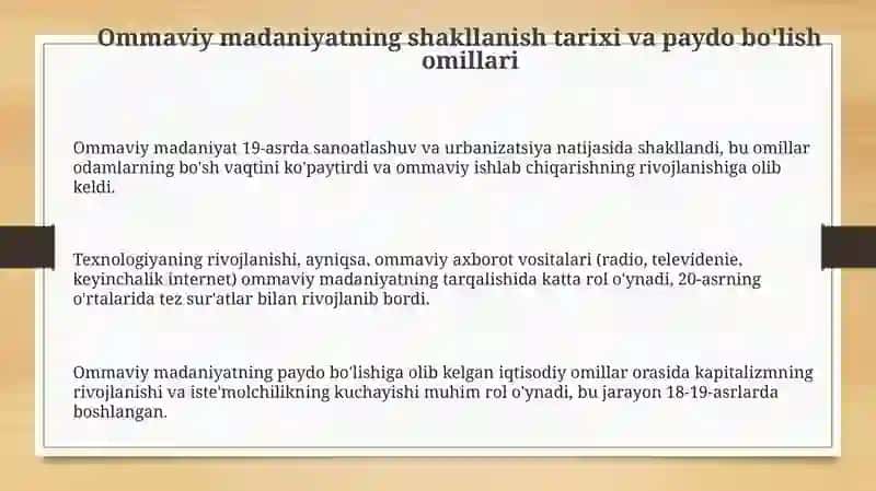 Ommaviy madaniyatning shakllanish tarixi va uning turlari 3