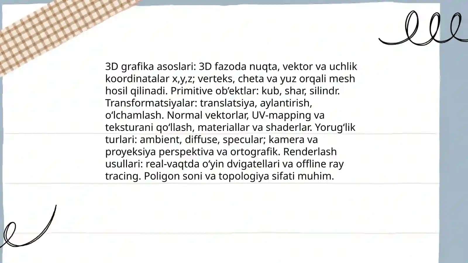 Multimedia texnalogiyalari 3di grafika 3
