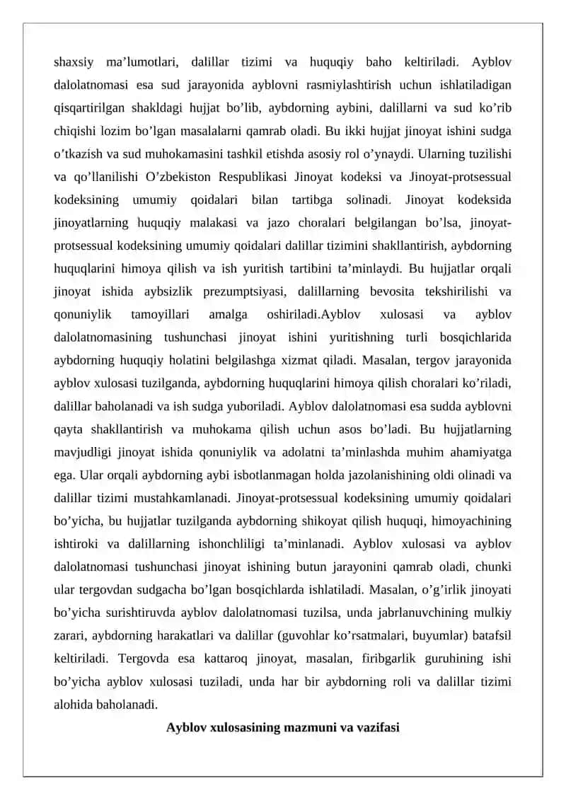 Ayblov xulosasi va ayblov dalolatnomasi bilan kelgan jinoyat ishi yuzasidan prokuror hal etishi lozim bo'lgan masalalar 3