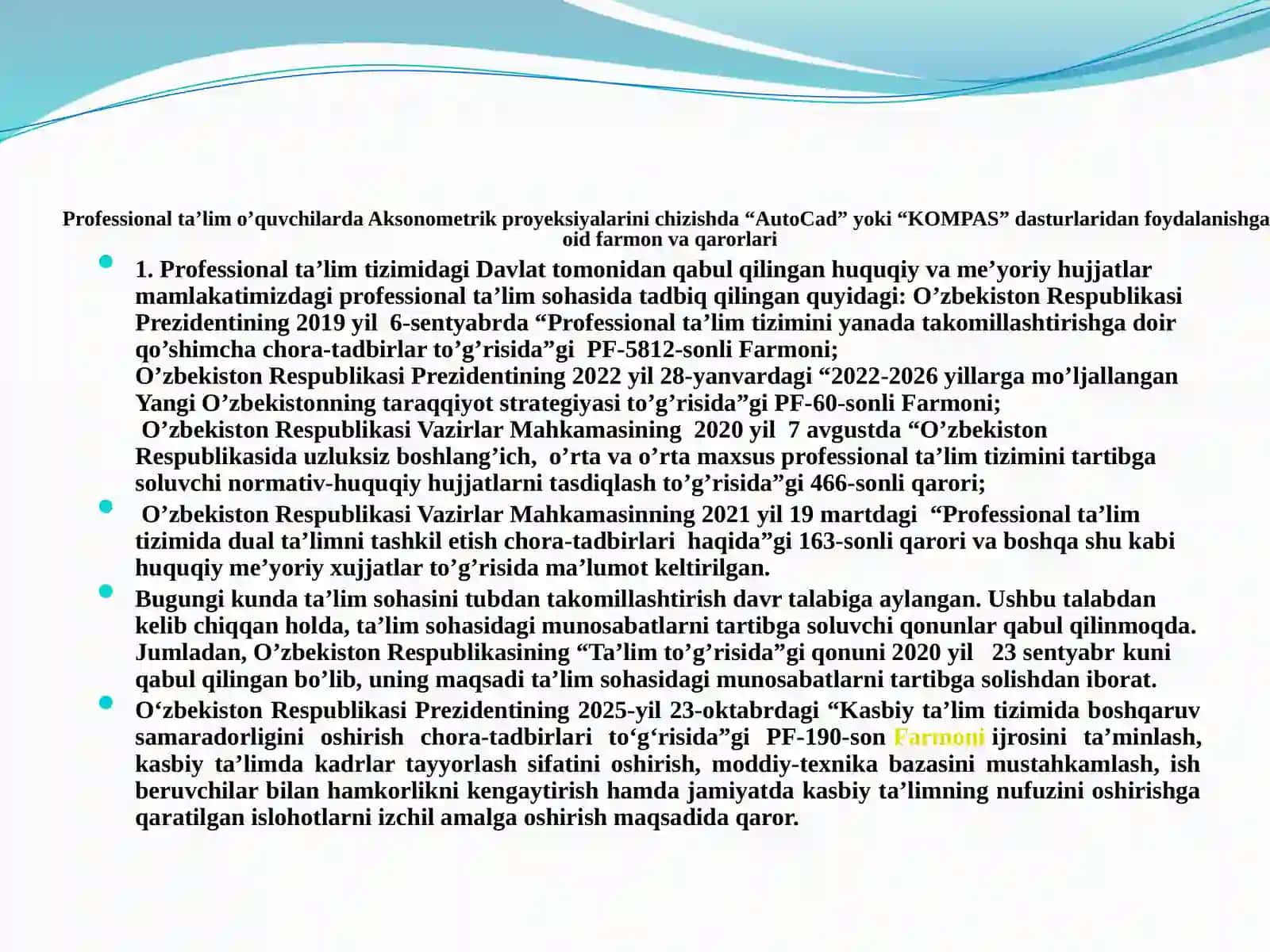 Aksonometrik proyeksiyalarini chizishda “AutoCad” yoki “KOMPAS” dasturlaridan foydalanish 3