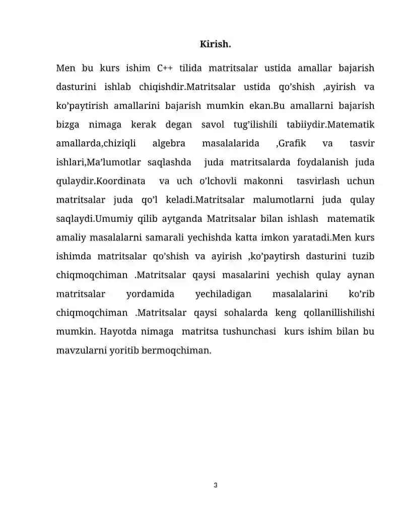 C++ da Matritsalar ustida amallar bajaruvchi dastur 3