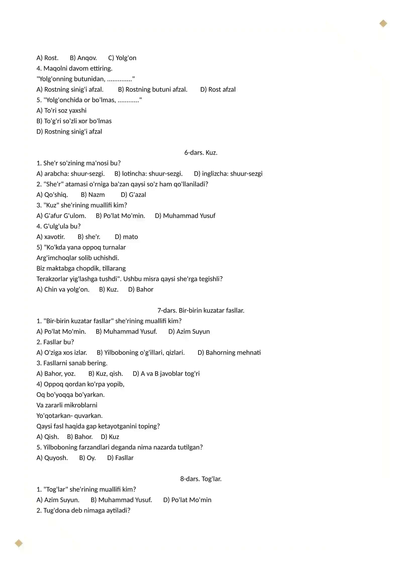 3-Sinf O'qish savodxonligi. Test 3
