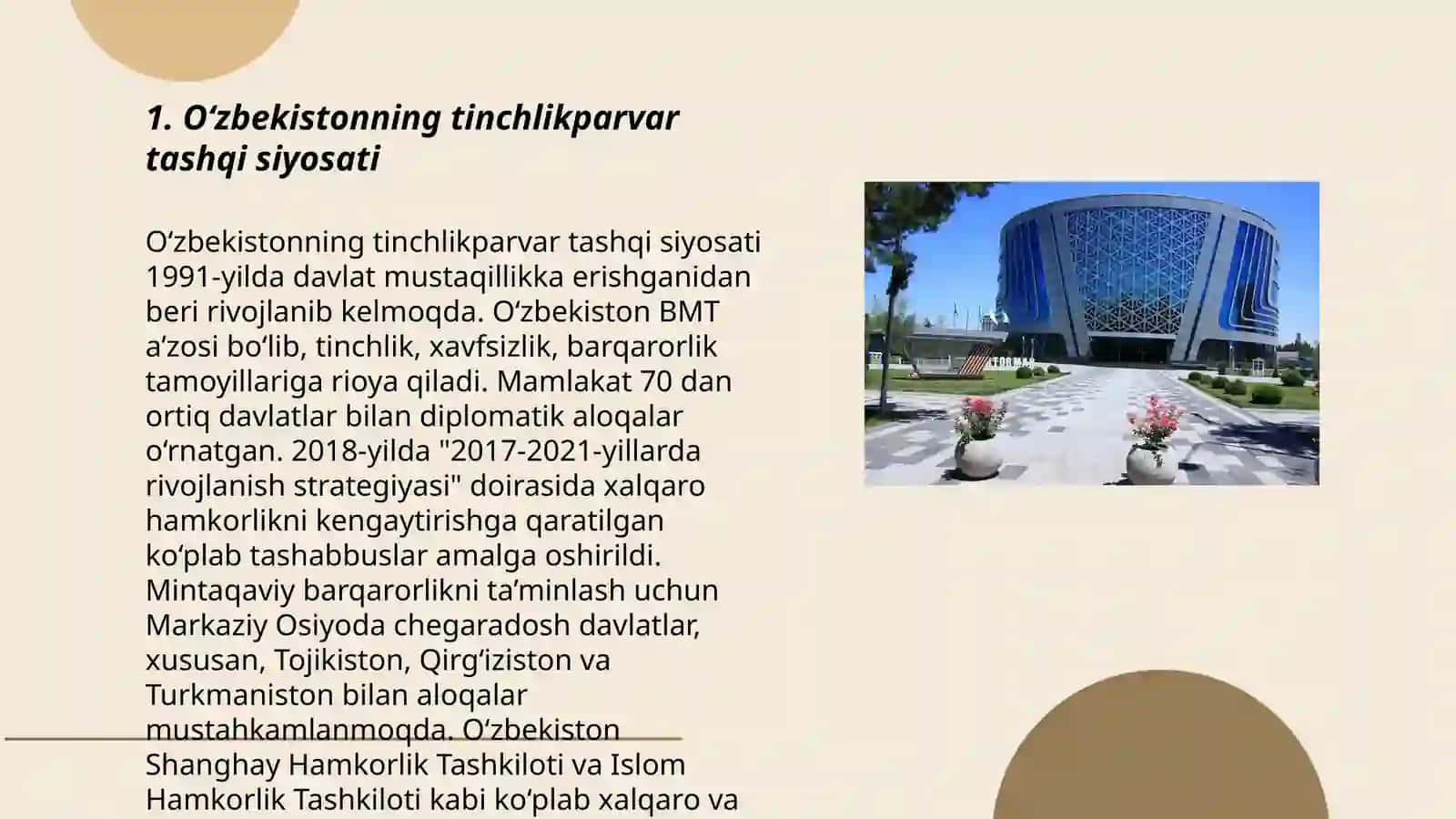O‘zbekistonning Markaziy Osiyoda tinchlik va barqarorlikni ta'minlashdagi o‘rni 3