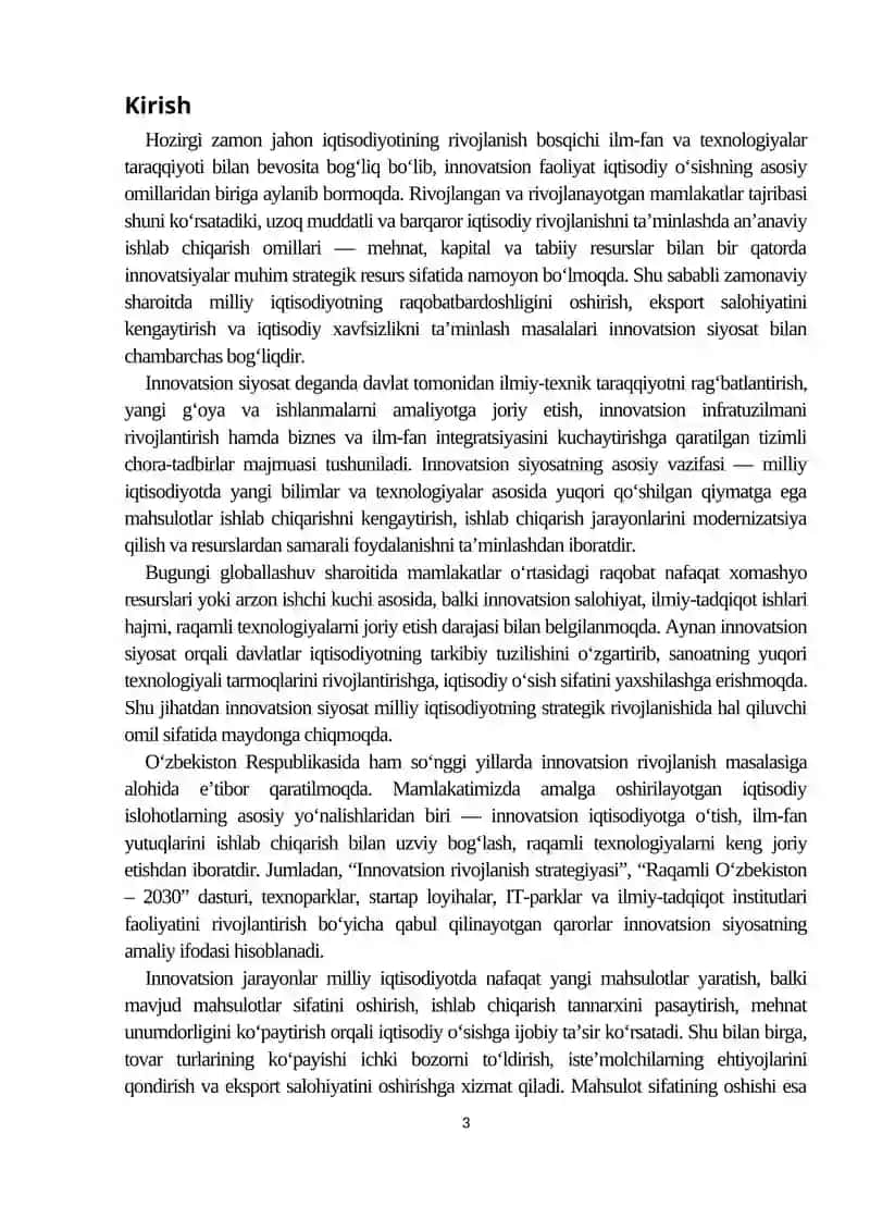 Innovatsion siyosatning milliy iqtisodiyotdagi o'rni va ahamiyati 3