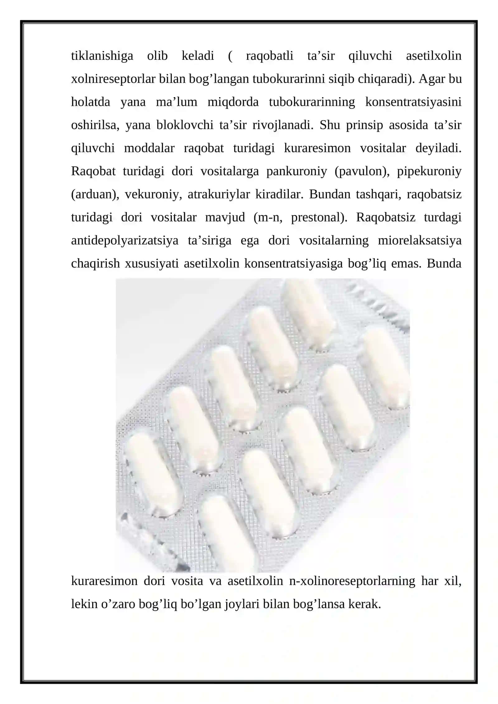 Kuraresimon vositalar yoki periferik ta'sir etuvchi miorelaksantlar 3
